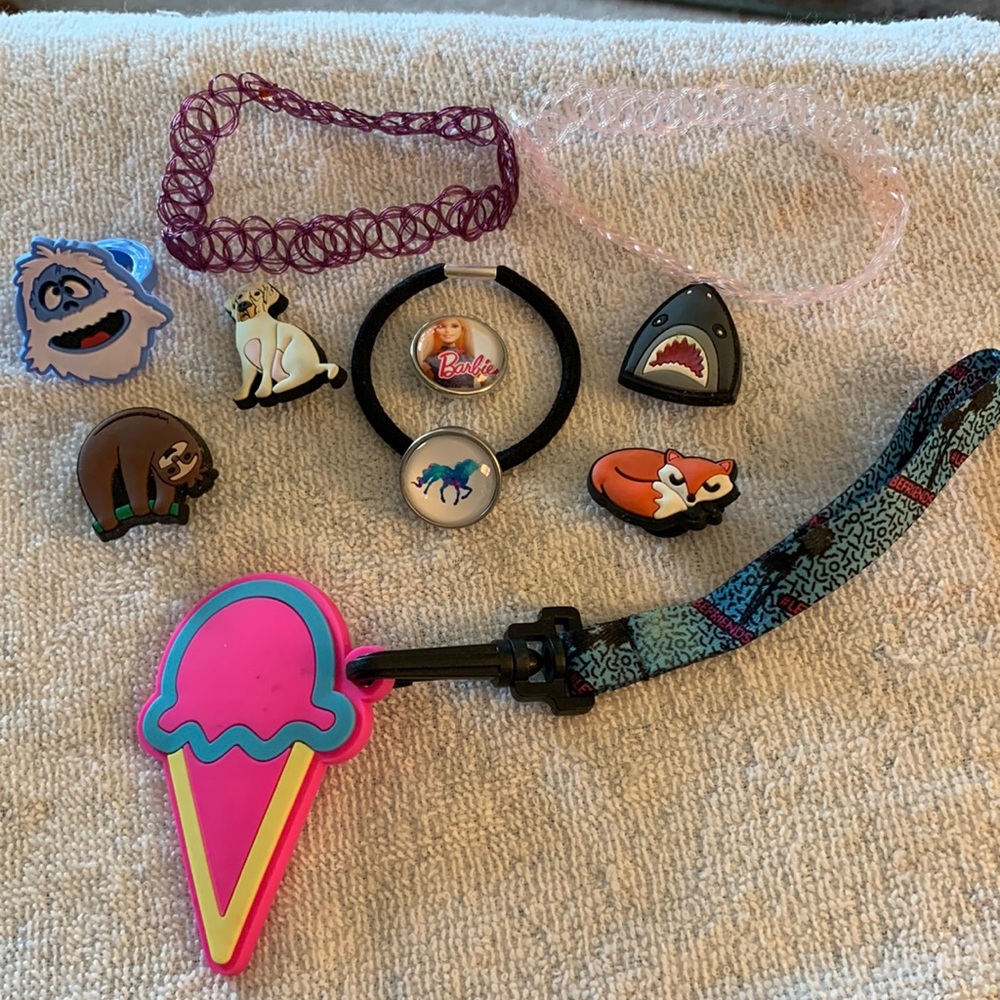 Croc bites and hair tie snap with ice cream cone lanyard